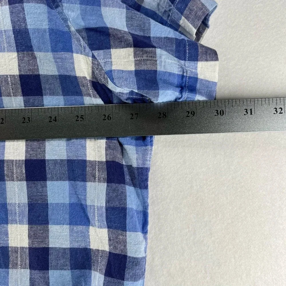 English Laundry Shirt Mens XXL Gingham Button Up Short Sleeve Linen Cotton Blue - Picture 10 of 11